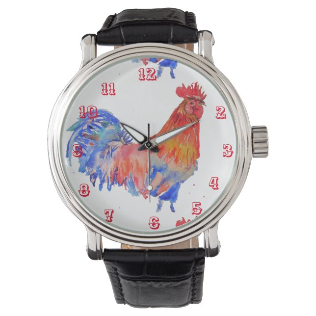 Montre Aquarelle de coquillages de poulet à l'huile rouge (devant)