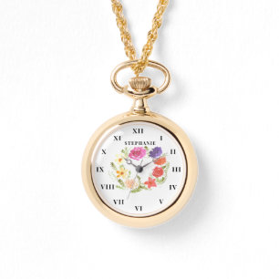 Montre Aquarelle de couronne de fleurs pivoine moderne