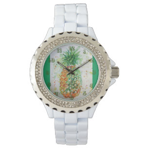 Montre Aquarelle de Fruit Tropical d'ananas Vert
