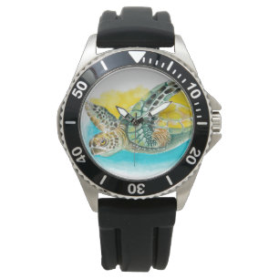 Montre Aquarelle de la tortue de mer vert
