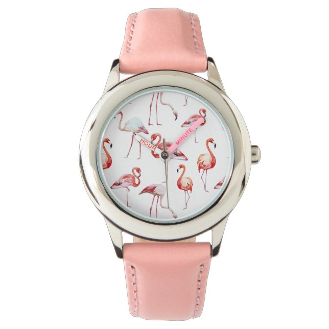 Montre Aquarelle flamingo blanc motif oiseau tropical (devant)