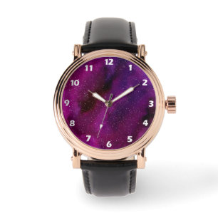 Montre Aquarelle Galaxies rose violet