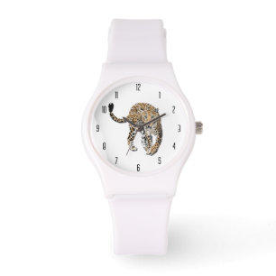 Montre aquarelle léopard jungle chat animal peint vert