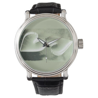 Montre Aquarelle moderne unique deux coeurs argentés