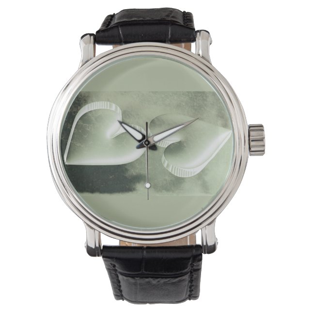 Montre Aquarelle moderne unique deux coeurs argentés (devant)