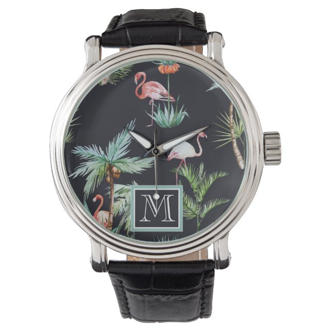 Montre Aquarelle Motif Palm | Ajouter votre initiale (devant)