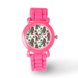Montre aquarelle Oiseau cardinal rouge