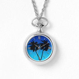 Montre Aquarelle Palm Tree Beach Scene Collage