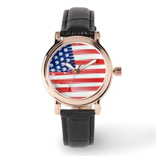 Montre Aquarelle peinte drapeau américain (Recto)