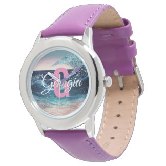 Montre Aquarelle personnalisée Bleu Ocean Wave | Monogram