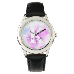 Montre Aquarelle Rainbow Galaxy Stars Pastel Purple Rose