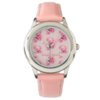 Aquarelle rose exotique Flamingo Motif et nom