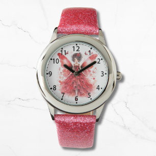 Montre Aquarelle rouge mignonne Fairy Girl