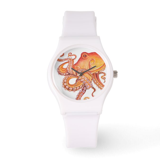 Montre Aquarelle rouge orange octopique (Recto)