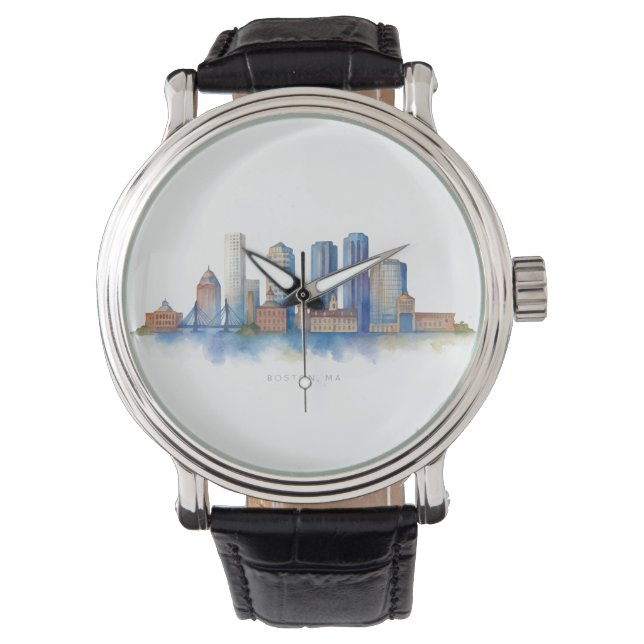 Montre Aquarelle Skyline de Boston City | MA Boston moder (devant)