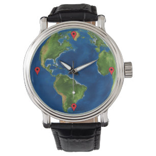 Montre Aquarelle Terre géographie drôle illusion 3D