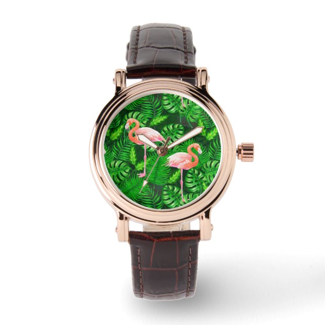 Montre Aquarelle tropicale Flamant rose (Recto)