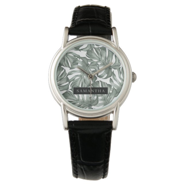 Montre Aquarelle tropicale Oasis moderne Feuille Motif (devant)