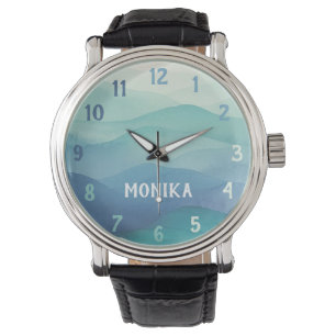 Montre Aquarelle Turquoise Marine bleu Ombre stratifié