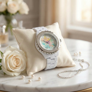 Montre Aquarelle Vintage Pastel Papillons et Rose
