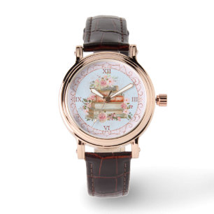 Montre Aquarelle Vintage rose Roses et Livre Floral