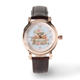 Montre Aquarelle Vintage rose Roses et Livre Floral