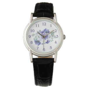 Montre Aquarelle violet blanc Anémones Peonies