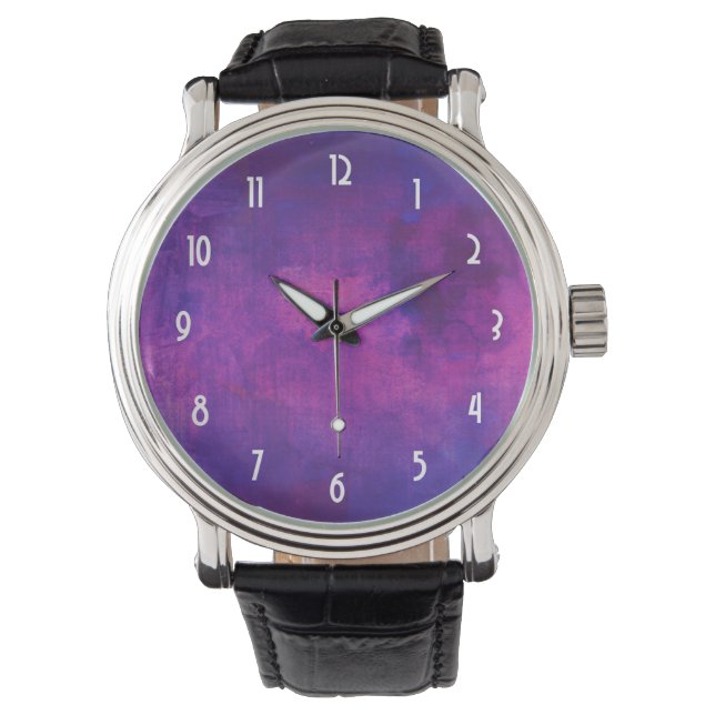 Montre Aquarelle violette et rose Arrière - plan Abstrait (devant)