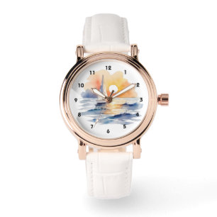 Montre Aquarelle Voilier Nautique Coucher de soleil Océan