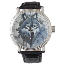 Aquarelle Wolf Head Dusty Blue