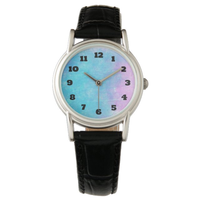 Montre Aquarelles délicates douces en violet rose et bleu (devant)