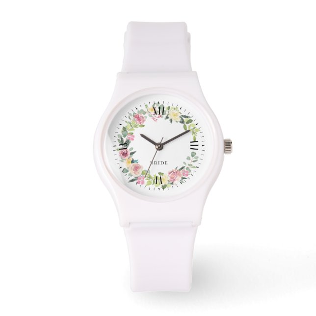 Montre Aquarelles pastel bronzées fleurs couronnes (Recto)