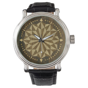Montre Arabe Géométrique Motif en bois