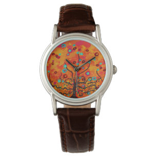Montre Arbre Brown De Vie Avec Fleurs Et Boho De Couleur