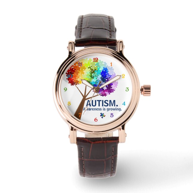 Montre Arbre de puzzle arc-en-ciel sensibilisation sur l' (Recto)