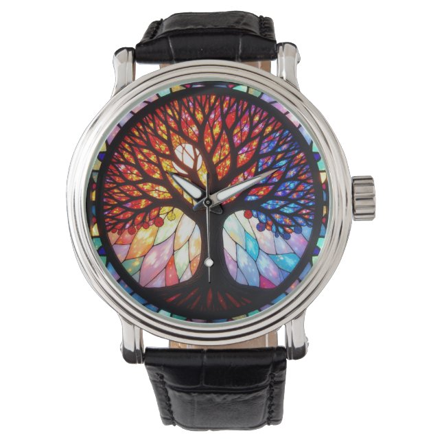 Montre Arbre de vie en verre tendu (devant)