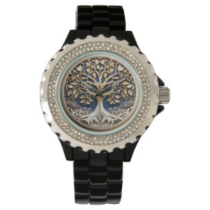 Montre Arbre de vie Or Blanc Marine Bleu