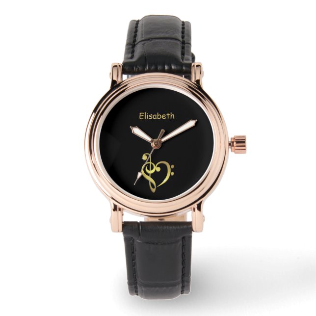 Montre Arbre et basse clef musique coeur amour nom noir (Recto)