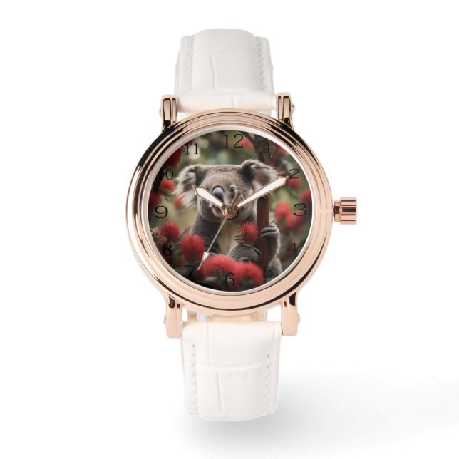 Montre Arbre Rouge Banksia Avec Ours Koala, (Recto)