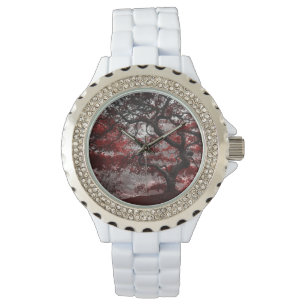 Montre Arbre rouge en fleurs de cerisiers