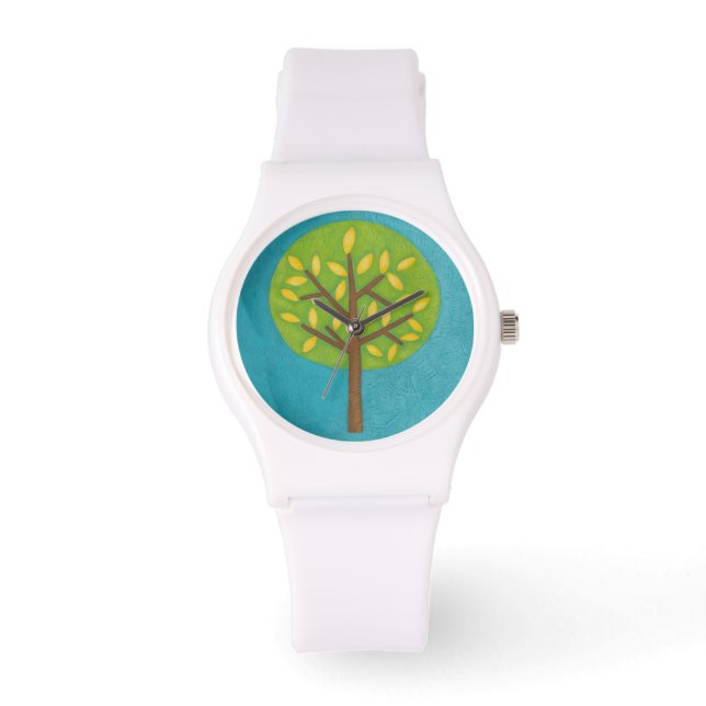 Montre Arbre vert avec Feuilles jaunes par Chariklia Zarr (Recto)