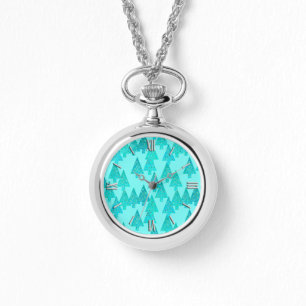 Montre Arbres de Noël à fleurs modernes - aqua & paon