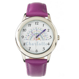 Montre Arc-en-ciel floral Boho avec nom personnalisé