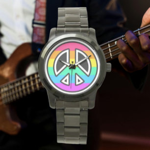Montre Arc-en-ciel Peace Sign Surdimensionné Black Bracel