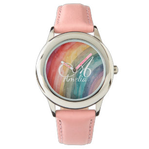 Montre Arc-en-ciel Personnalisé Aquarelle Mignon