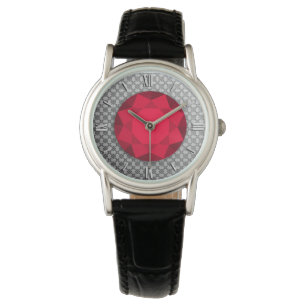 Montre Argent Damas avec gemme grenat / jewell