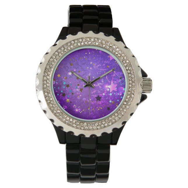 Montre Arrière - plan de feuille violet avec étoiles (devant)