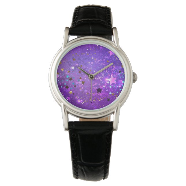 Montre Arrière - plan de feuille violet avec étoiles (devant)