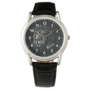 Montre Arrière-plan en marbre de Lion noir et blanc cool