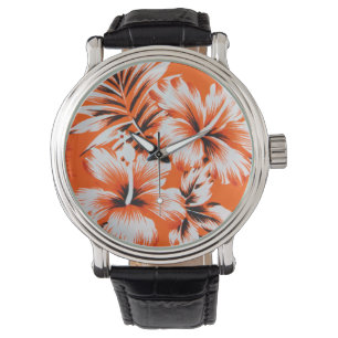 Montre Arrière - plan hawaïen de fleur de ketmie